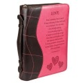 1 Corinthians 13:4-8 <BR>
Bible Cover Medium, Pink/Brown