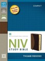 NIV Study Bible, Compact Indexed, Leather Bound, Tan/Burgundy